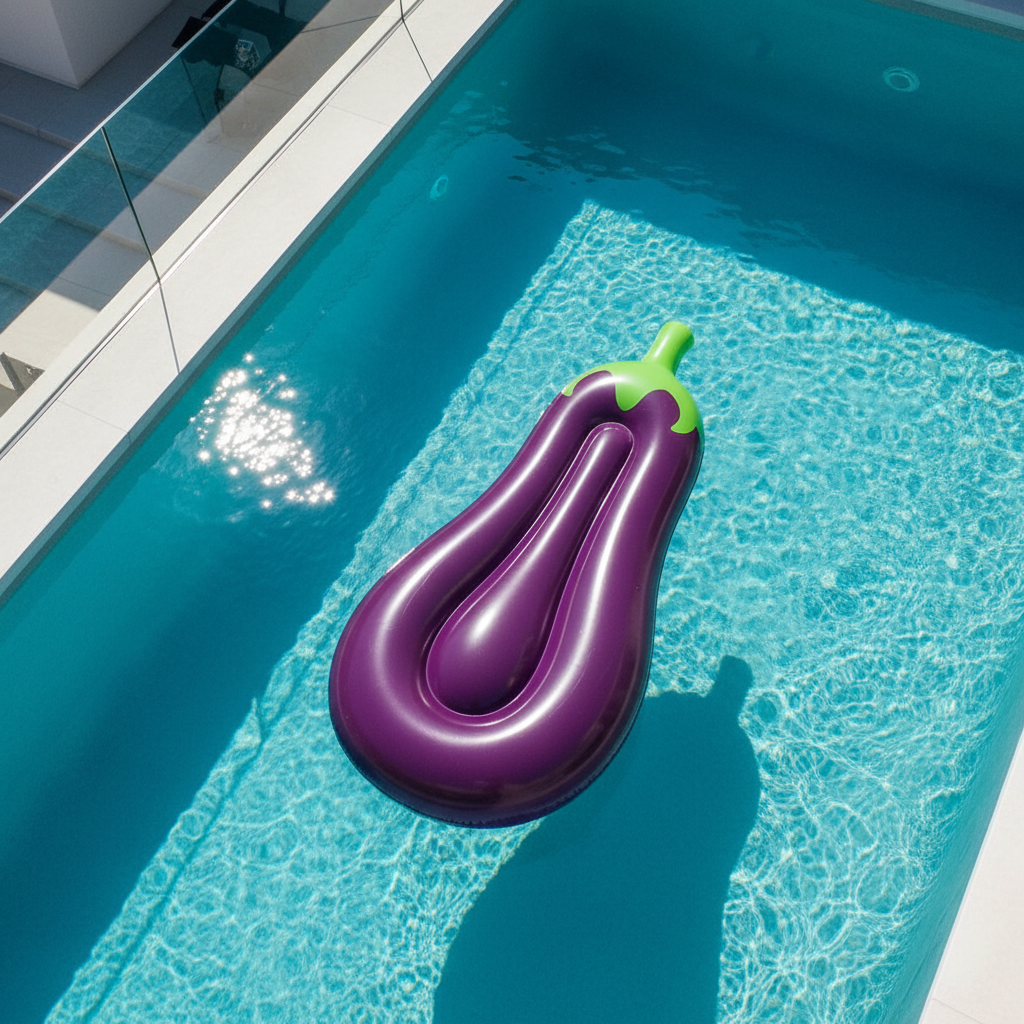 Eggplant pool float lifestyle photo
